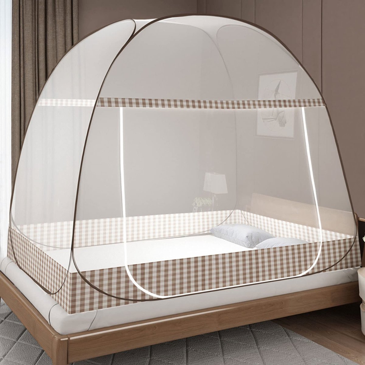 VIN® Klamboetent - Muggentent - Klamboe tent 2 Persoons - Reisklamboe - Kinderklamboe – Klamboe Bedtent – Muskietennet - 200 x 145 x 120 cm - Bruin