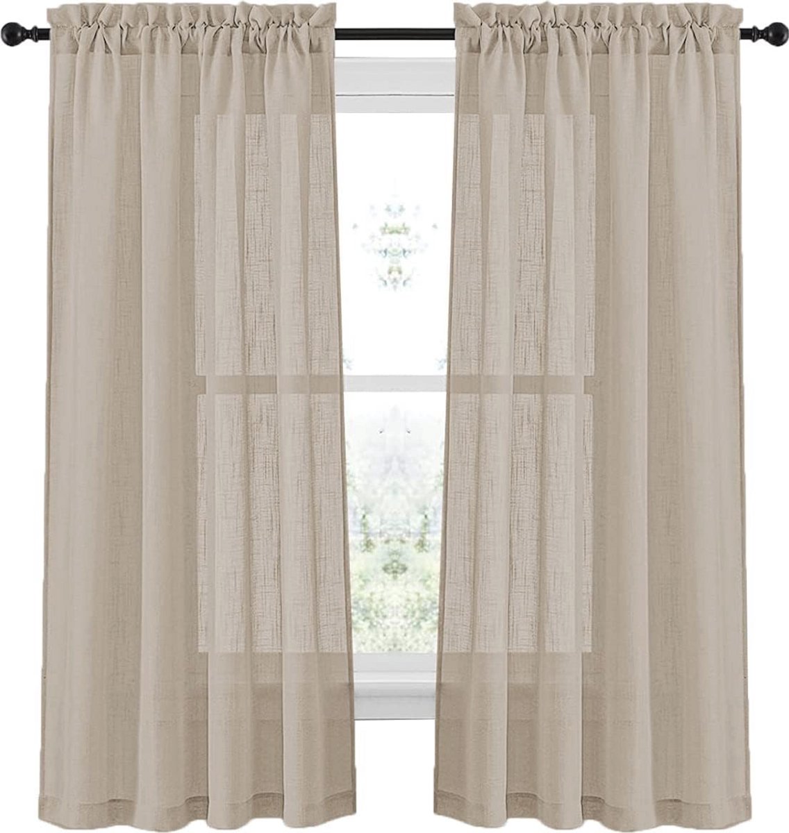 Effen Taupe Gordijnen Halftransparant met Lus 60 x 240 cm - Perfect voor Keuken en Badkamer