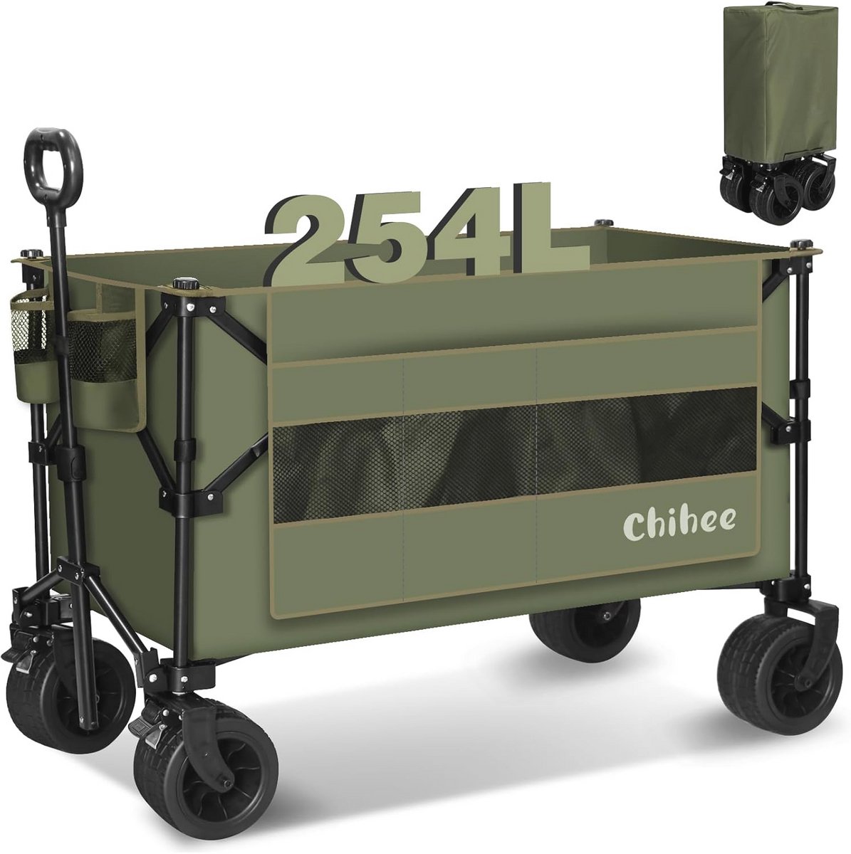 Inklapbare Handwagen 254L - Multifunctionele Tuinwagen met All-Terrain Wielen