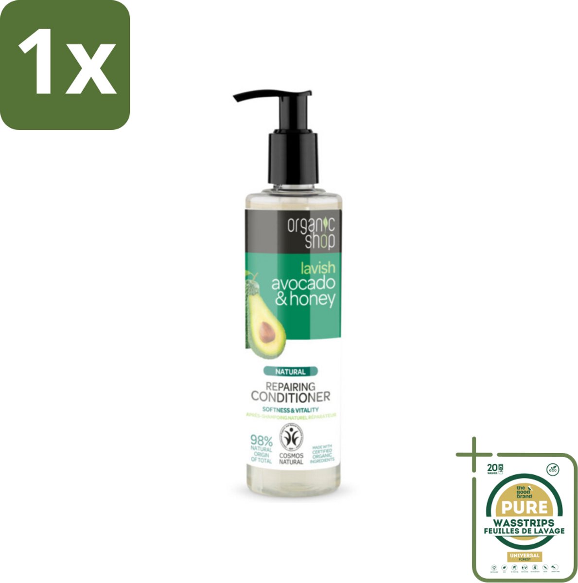 1 x Organic Shop - Natural Repairing Conditioner - Avocado & Honey - 280 ml- Herstel Haar - Voeding Haar - Beschadigd Haar - Droog Haar - Natuurlijke Conditioner