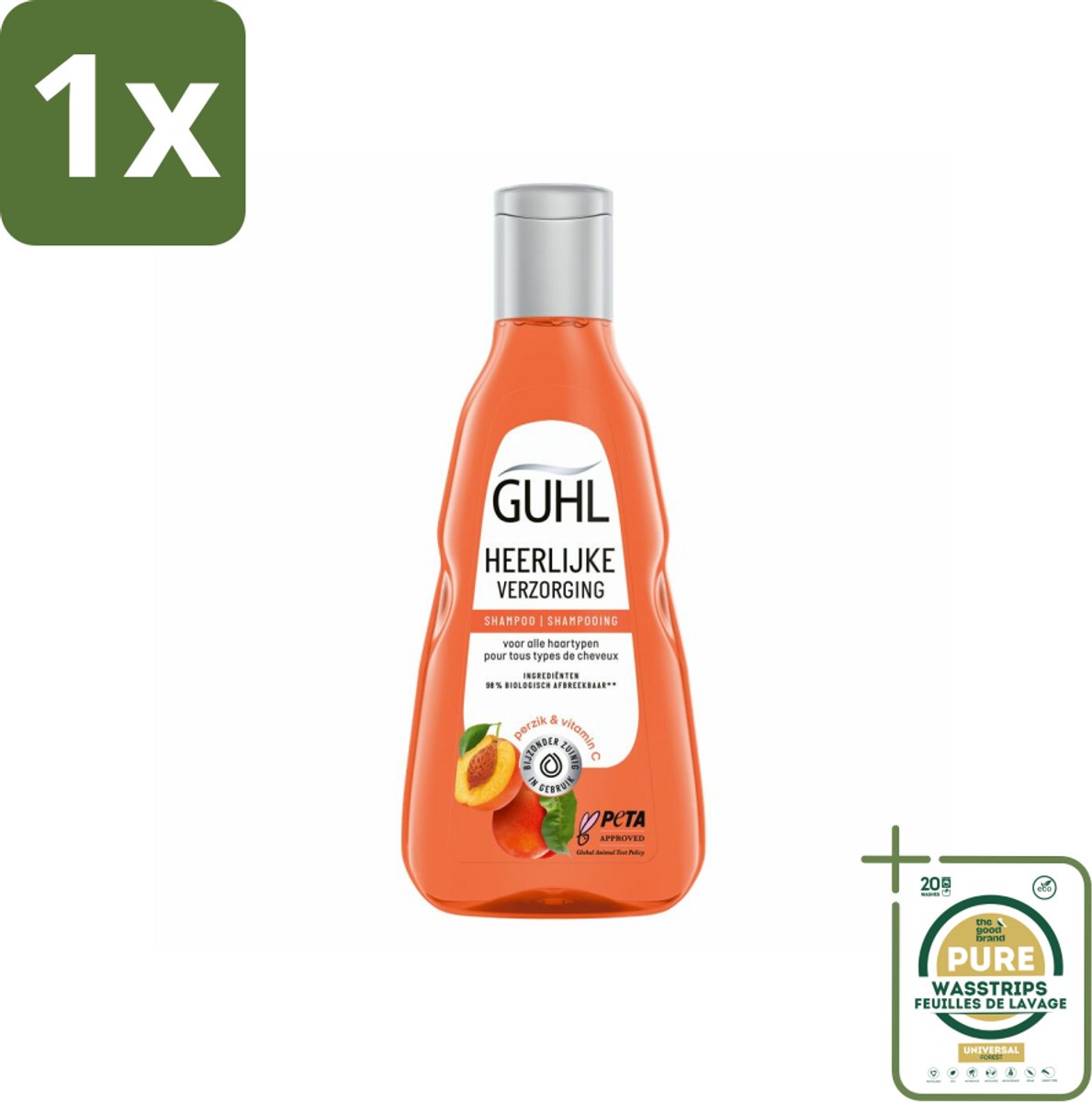 1 x Guhl - Shampoo - Heerlijke Verzorging - 250 ml- Shampoo Voor Haar - Verzorging Shampoo - Perziksap Shampoo - Vitamine C Shampoo - Gezond Haar