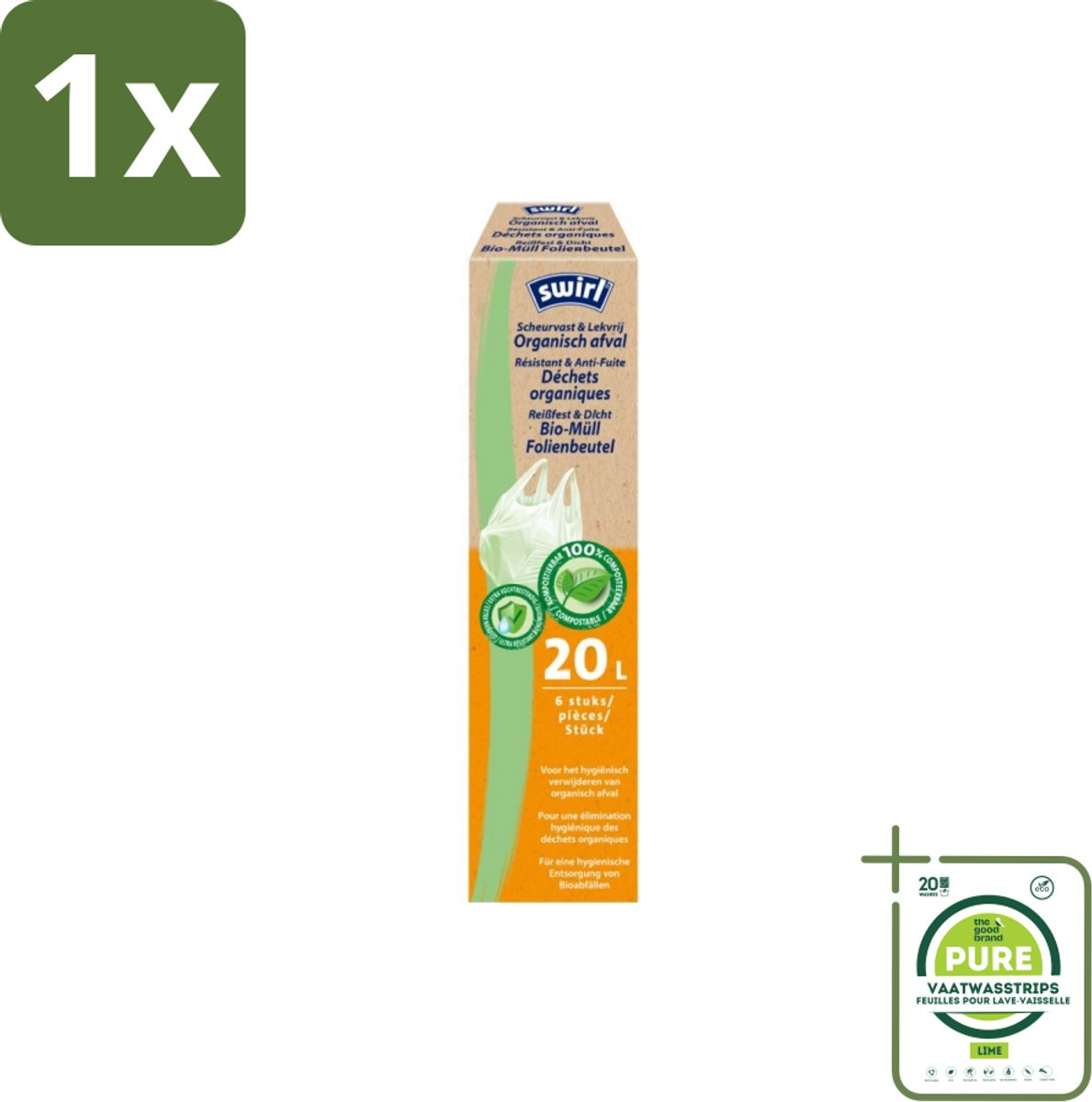 1 x Swirl – Pedaalemmerzakken – Bio – 20 L – 6 zakken - Bio Pedaalemmerzak - Biologisch Afbreekbaar - Pedaalemmerzak 20 L - Afvalzak - Duurzame Afvalzak