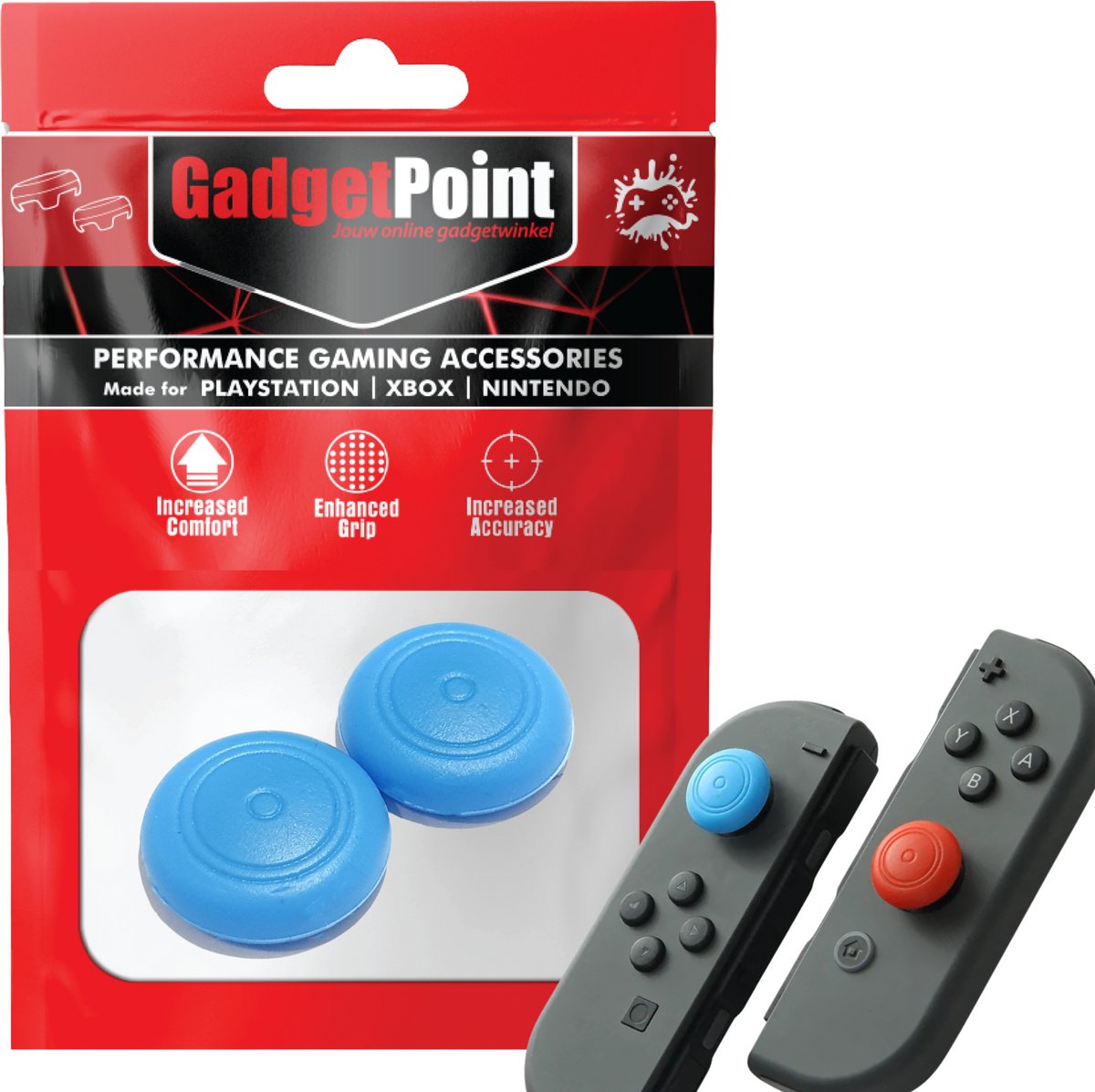 Gadgetpoint - Thumb Grips voor Nintendo Switch Joy-Con Controllers - Gaming Thumbgrips - Performance Anti-Slip Thumbsticks - Bescherming Accessoires - Thumbgrips - Blauw