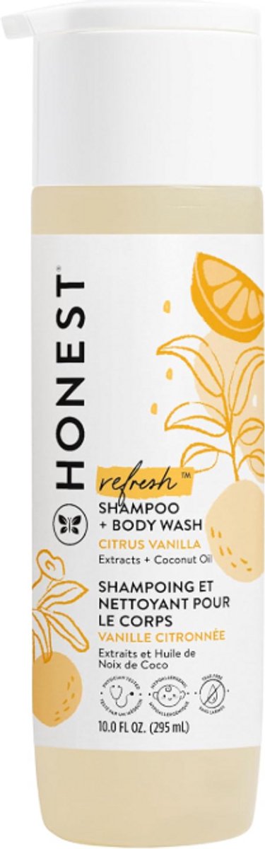 The Honest Company 2-in-1 Baby Shampoo & Body Wash – Zacht • Traanvrij • Hypoallergeen • Natuurlijk Afgeleid • Citrus Vanille 295ml