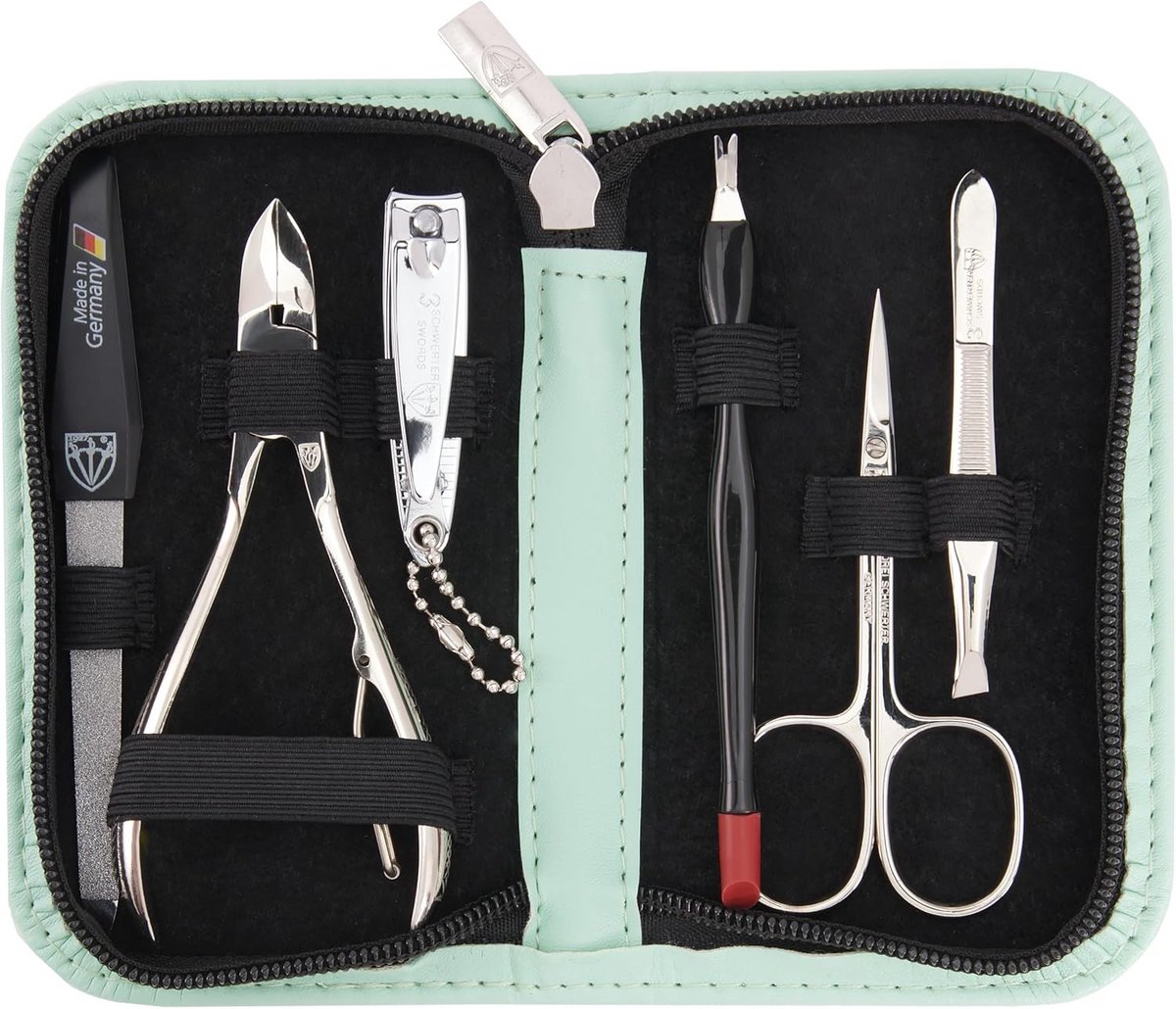 6-delige Manicureset in Mint Kunstleren Etui | Complete Nagelverzorgingsset voor Thuis en Reis