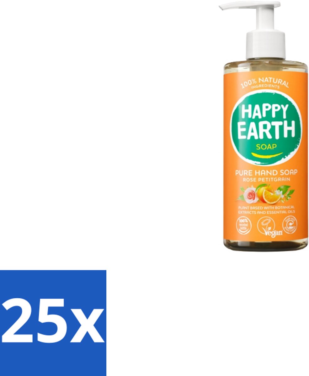 Happy Earth – Handzeep – 100% Natuurlijk Rose Petitgrain – 300 ml - Bulkverpakking - 25 stuks