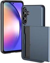 Coque iMoshion Convient pour Coque Samsung Galaxy A55 - Espace pour 2 cartes - Couverture arrière iMoshion avec porte-cartes - Bleu foncé