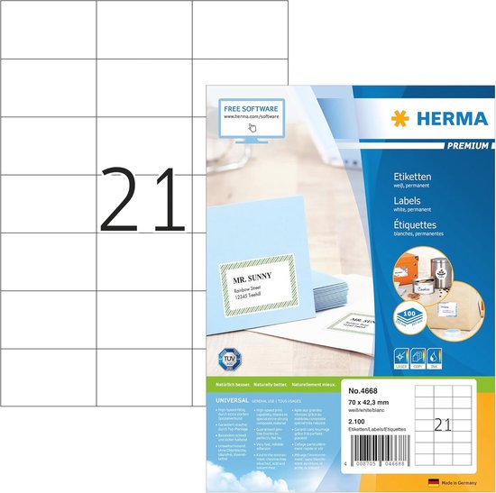 Printation Universal Etiketten 70 x 25,4 mm klebend weiß - 825 Stück