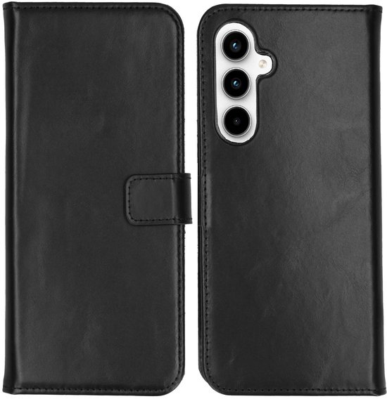 Selencia Étui adapté pour Samsung Galaxy A55 avec porte-cartes - Bookcase en cuir véritable Selencia - Zwart