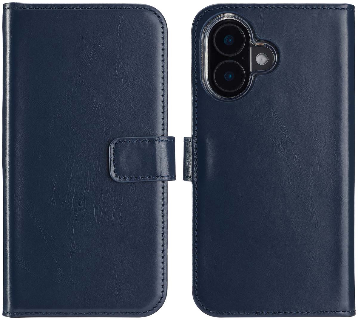 Selencia Hoesje - Geschikt voor Apple iPhone 16 Plus - Echt Lederen Bookcase - Blauw