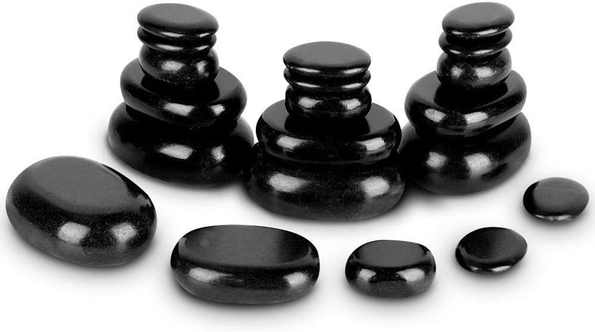 Allecta - Massage stenen set voor hot stone massage, basalt stenen, ovale vorm zwart, 20 stuks, kerstcadeau voor vrouwen