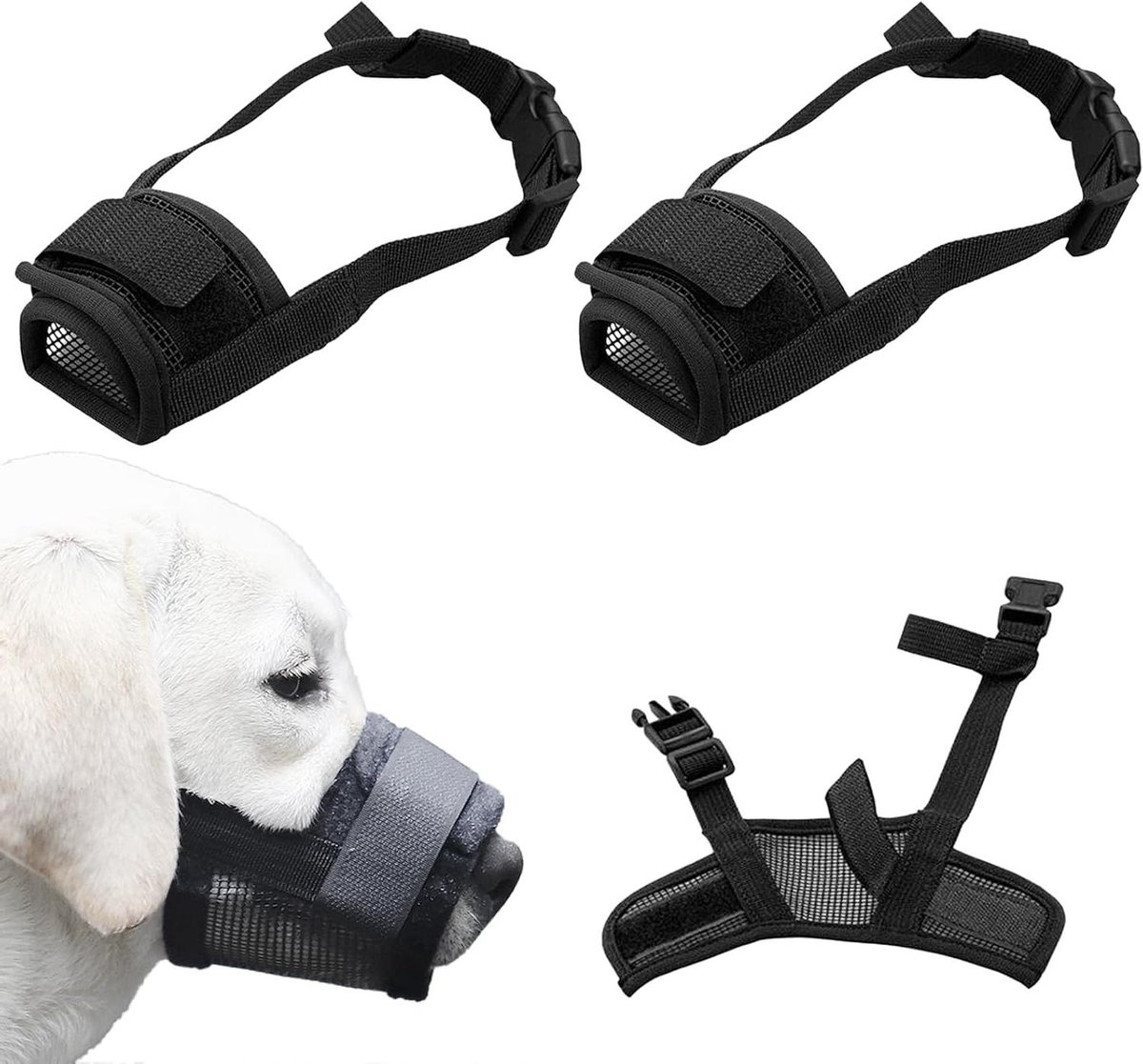 Allecta - Verstelbare Nylon Muilkorf voor Honden met Lange Snuit - Zacht en Ademend - Anti-Bijten en Trainingsmuilkorf - Zwart