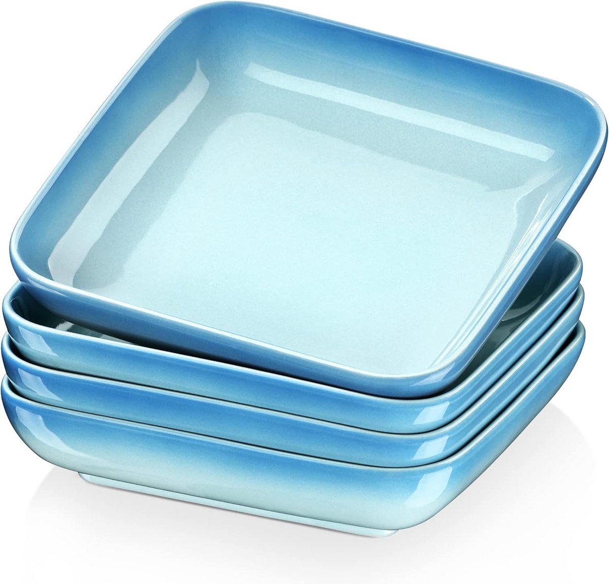 Set van 4 diepe vierkante borden aardewerk - 1050 ml, hemelsblauw