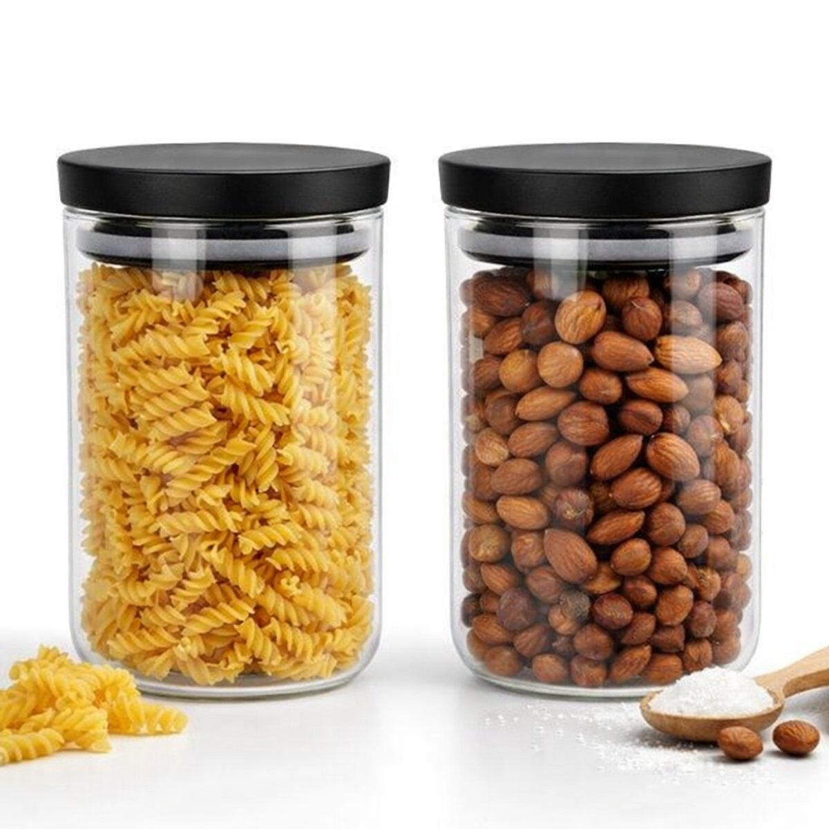 Glazen voorraadpot met deksel - Opbergblik - Transparant / Zwart - 900 ml