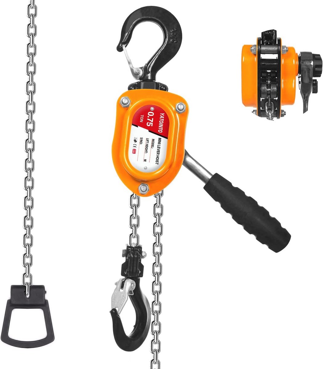 Mini Ketting Hijstoestel 0.75T 1500LB met Lange Handvat 10Ft