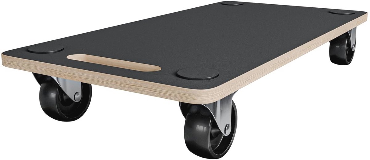 Platform met wielen | Rechthoekig met draaistandaard | 4 antislipmatten | 200 kg belasting | 58 x 29 cm | Duurzaam MDF | Zwart