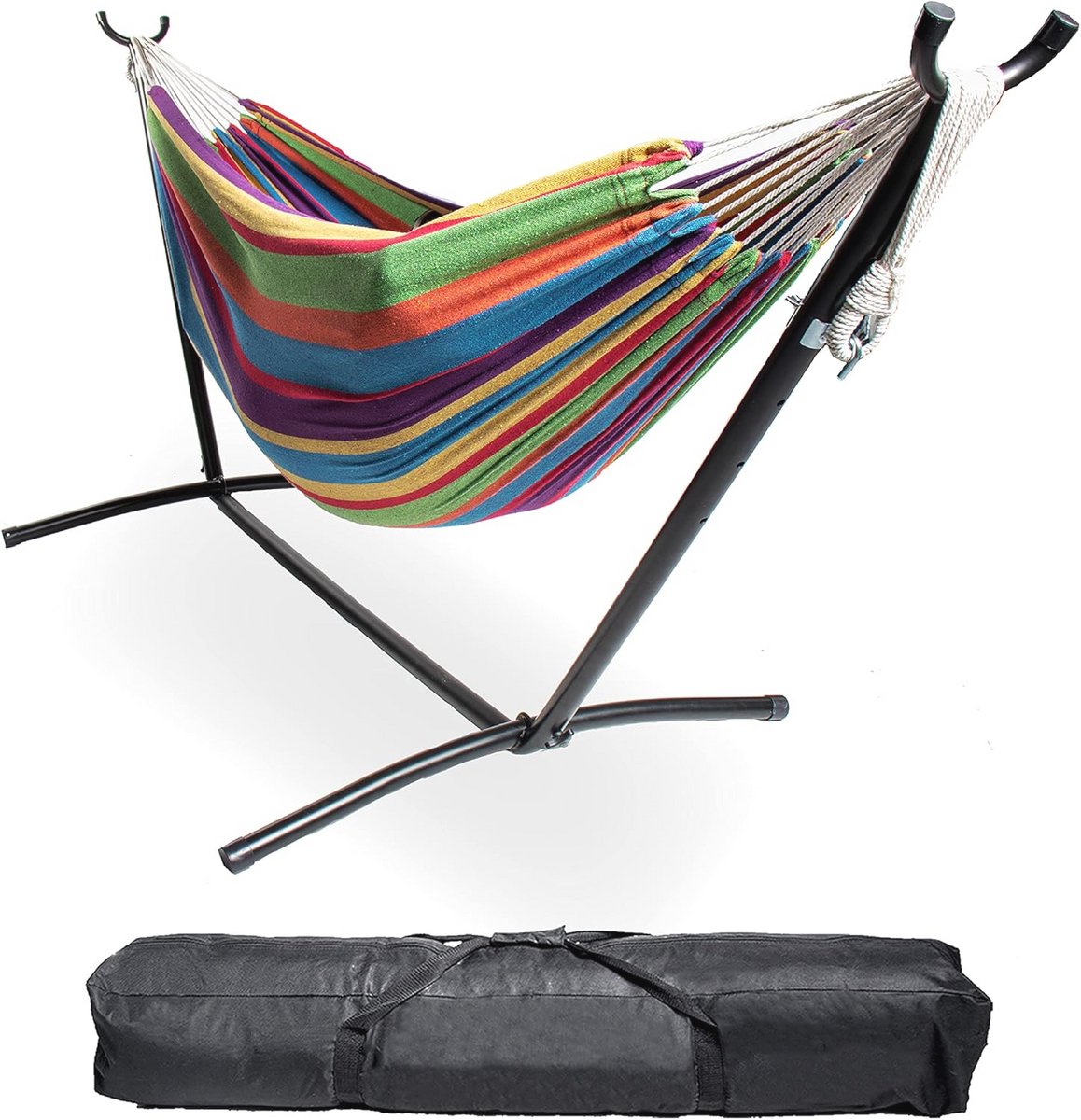 Dubbel 2-Persoons Hangmat met Standaard - Multicolor - 9 x 3 Voet