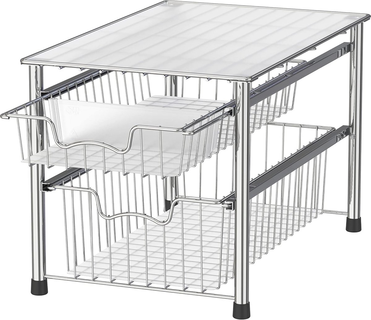 Stapelbare 2 Tier Sliding Basket Organizer voor Keuken en Badkamer