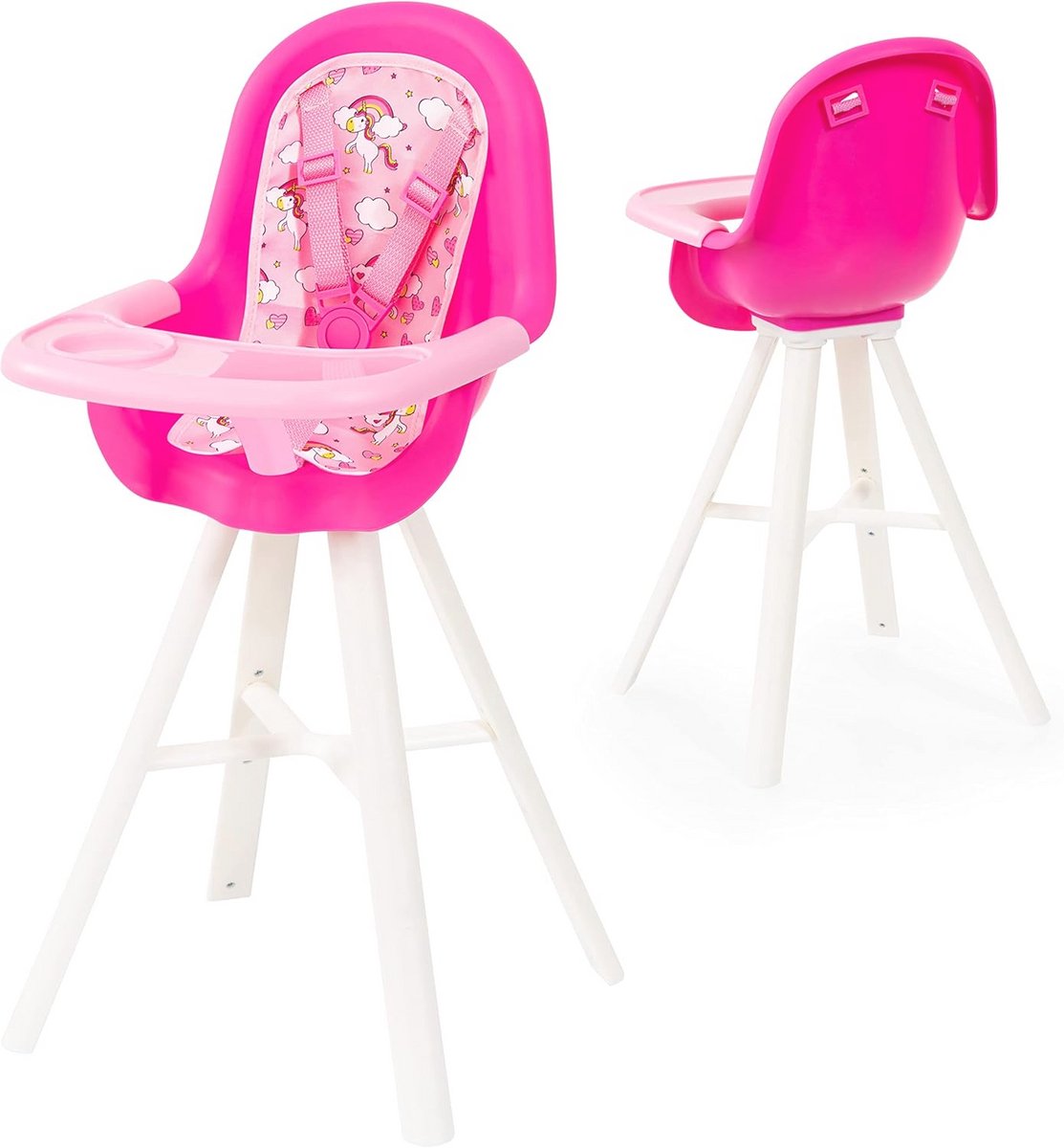 Roze Poppenstoel met Verstelbare Veiligheidsgordel en Eenhoorn Design