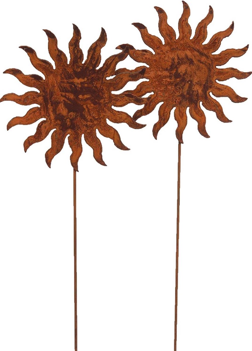 Set van 2 tuinstekers zon 20 cm x 60 cm - metalen roest tuindecoratie