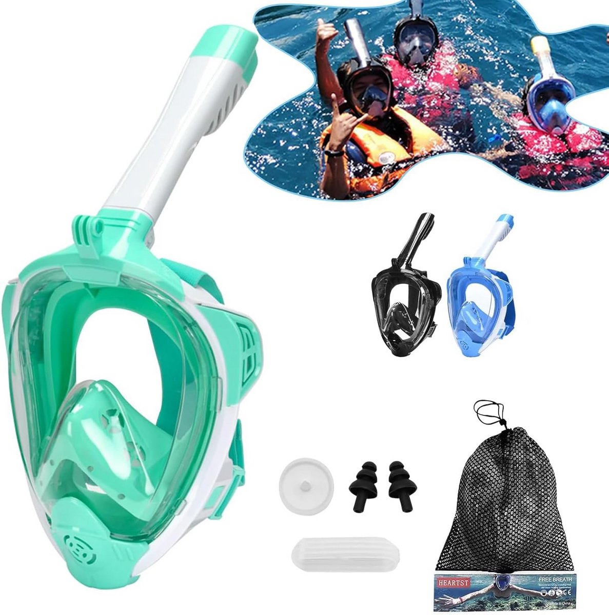 Volledig Gezicht Snorkelmasker met Dry Top Systeem en 180 Graden Panoramisch Zicht