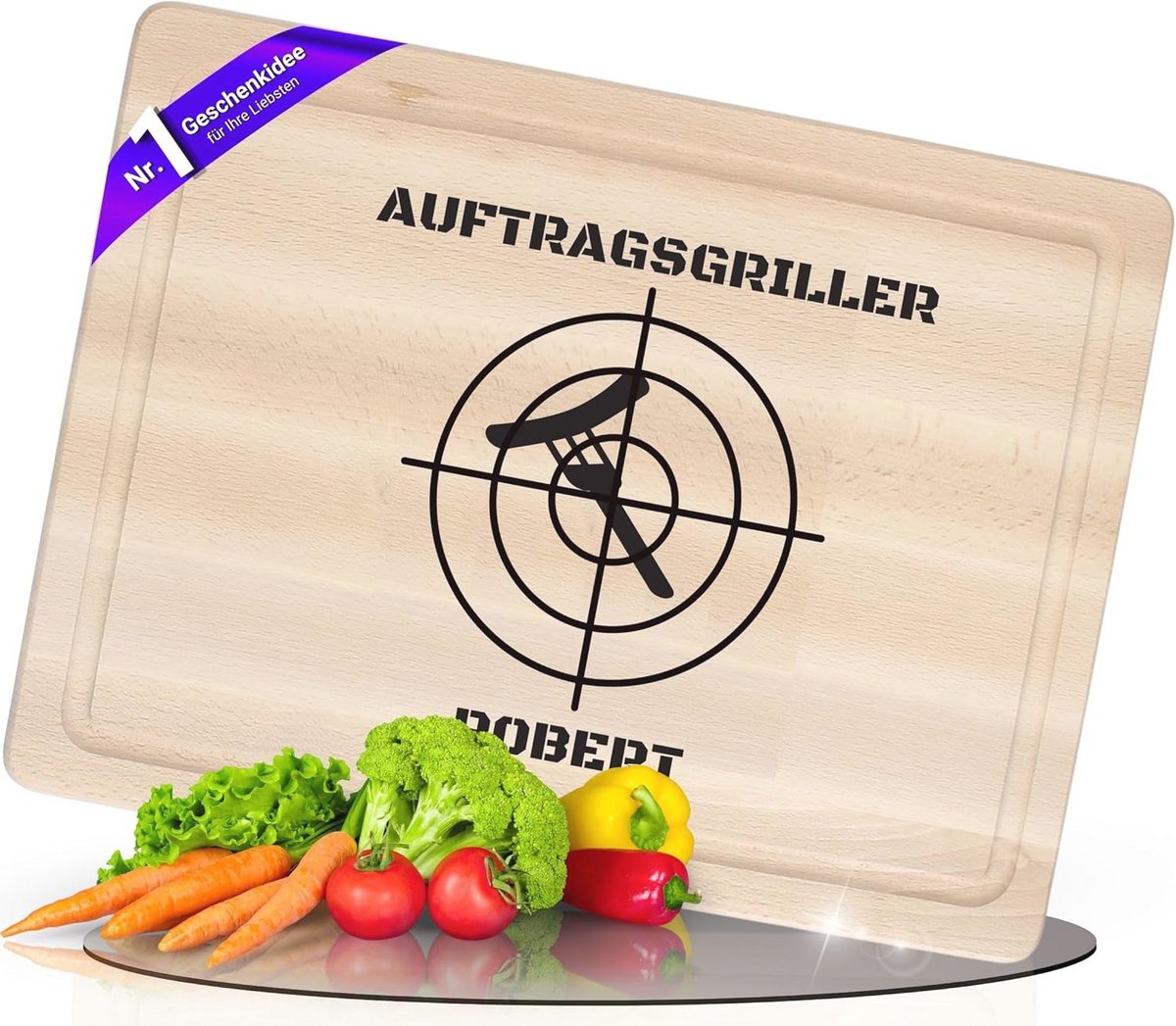 Gepersonaliseerde snijplank van massief beukenhout met sapgoot - 40 x 30 x 1,5 cm