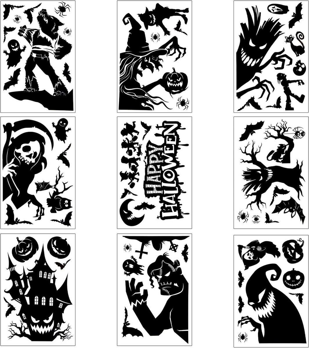 Halloween Raamstickers - 9 Vellen Zwarte Raamdecoratie voor het Halloween Feest