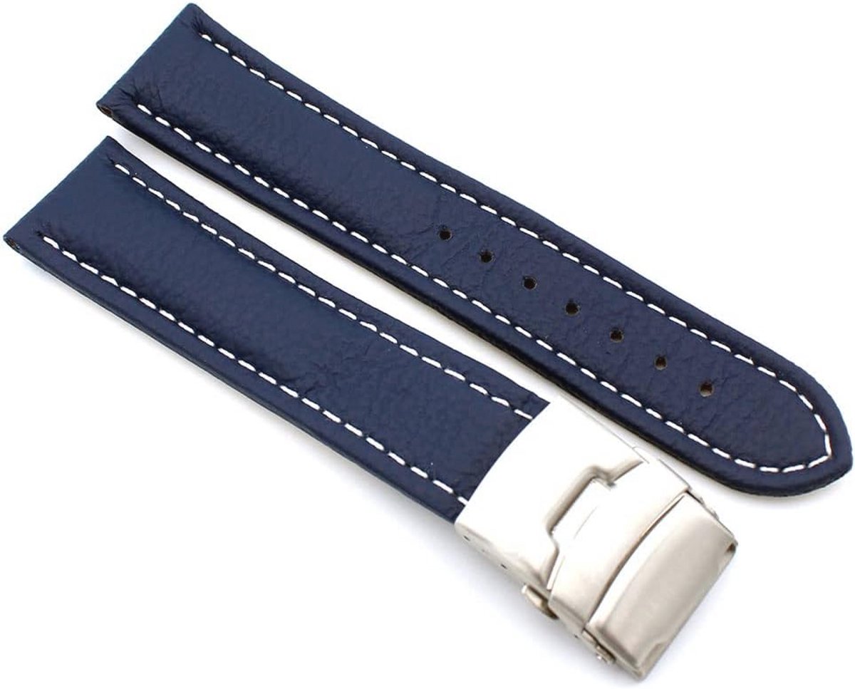 Echt leren horlogebandje met vouwsluiting en witte naad