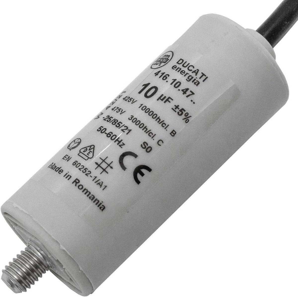 Startcondensator 10µF 400V - Motorcondensator met 35cm Kabel in Kunststof Behuizing