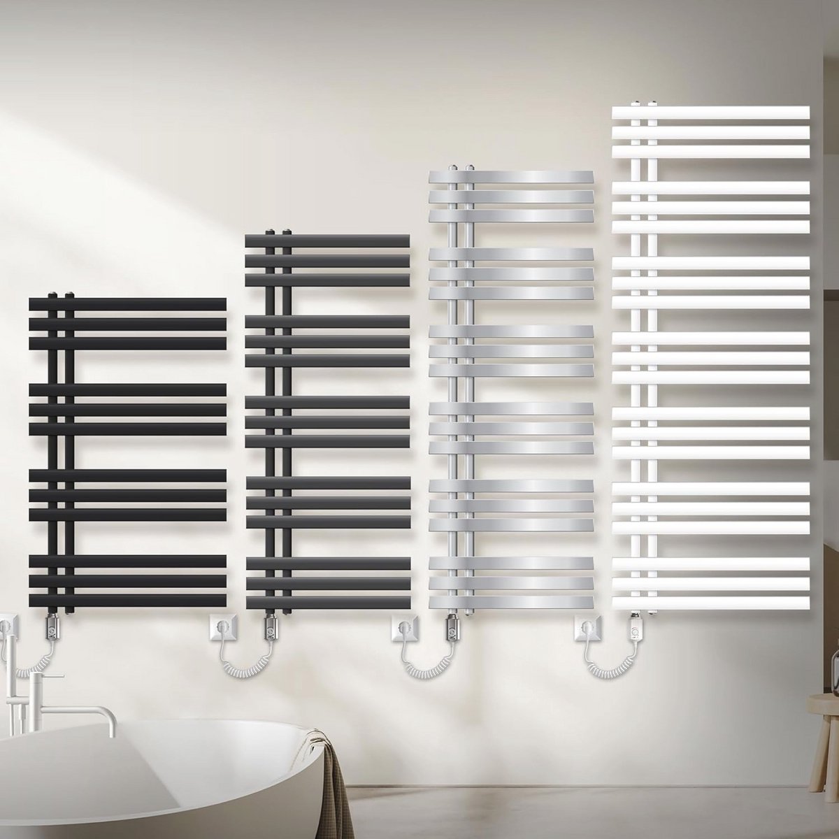 ECD Germany IJzer EM Design Badkamerradiator Elektrisch 500 x 1000 mm Antraciet met verwarmingsstaaf 300W Chroom Grote Capaciteit - Design Radiator Paneel Radiator Handdoekverwarmer Handdoekdroger