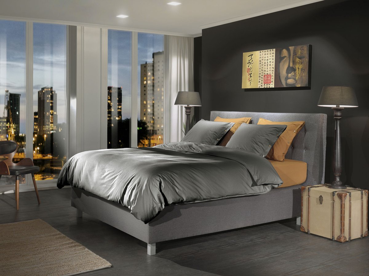 Yellow Percale Dekbedovertrek - Tweepersoons - 200x200/220 cm - Steel Grey