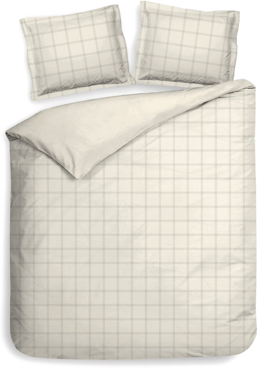 Heckettlane Dekbedovertrek Diamante - Bedlinnen - Lits-Jumeaux XL - 260x200-220 cm - Off-White - Dekbedovertrek van 100% Katoen-Satijn