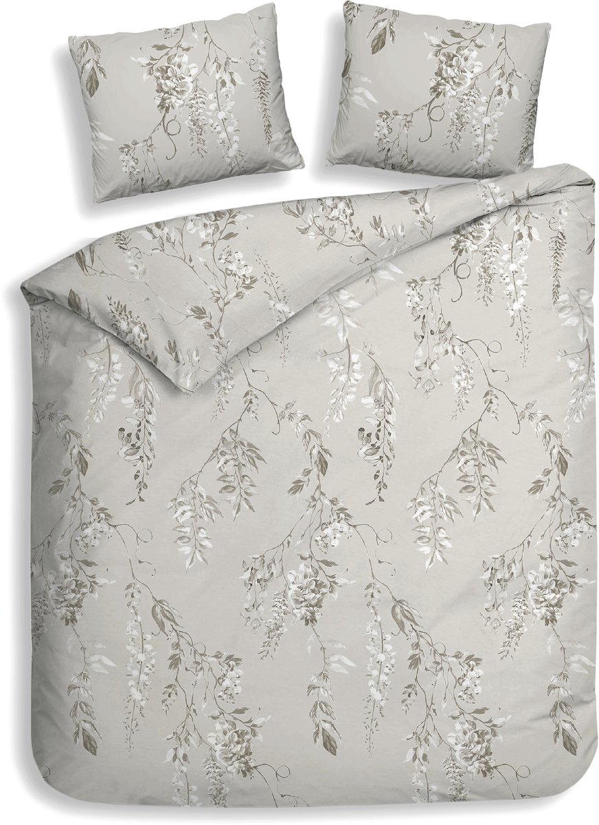 Heckettlane Dekbedovertrek Chiara - Bedlinnen met Takken print - 240x200-220 cm - Lits-Jumeaux - Grijs - Dekbedovertrek van 100% Katoen-Flanel Grey