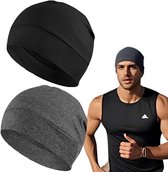 2 stuks - Muts - Slaapmuts - Hardloopmutsen - Fietsmuts - Helm muts - voor mannen en vrouwen - lichtgewicht katoenen dunne schedelkap - lichtgewicht muts - voor sport, chemo, slapen, motorhelm - hoedomtrek 54-58 cm - zwart, donkergrijs