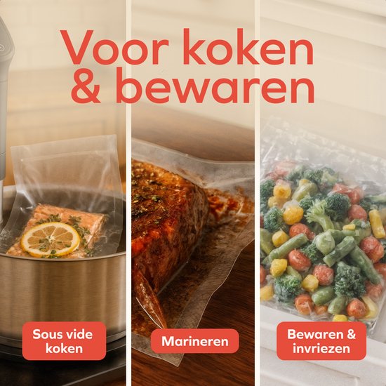 KitchenBrothers Vacumeermachine Adapt - 12L/min - Vacuüm Sealer - BPA-vrij - 6 Standen - Incl. 2m Folierol, 5 Vacumeerzakken en Vacuumslang