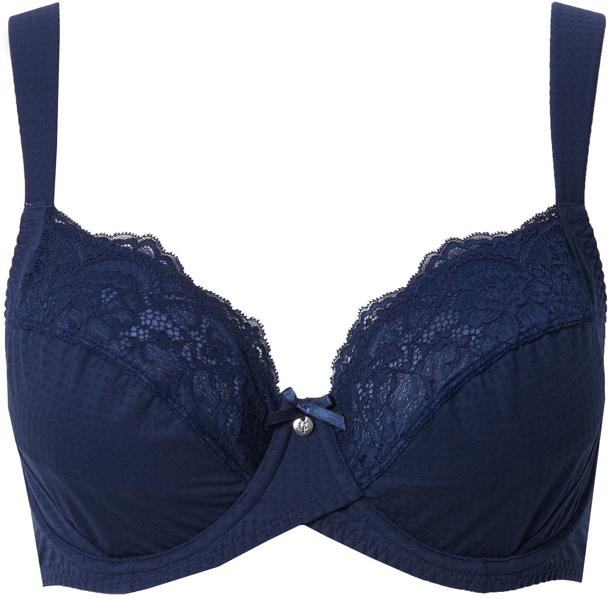 Ulla Popken - Dames - Beugelbeha jacqard kant zachte cups - Nachtblauw - Maat 90C