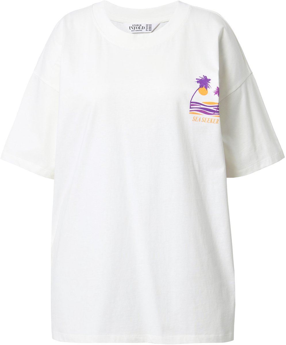 Studio Untold - Dames - T-shirt oversized print op de achterkant - Off-white - Maat 46+