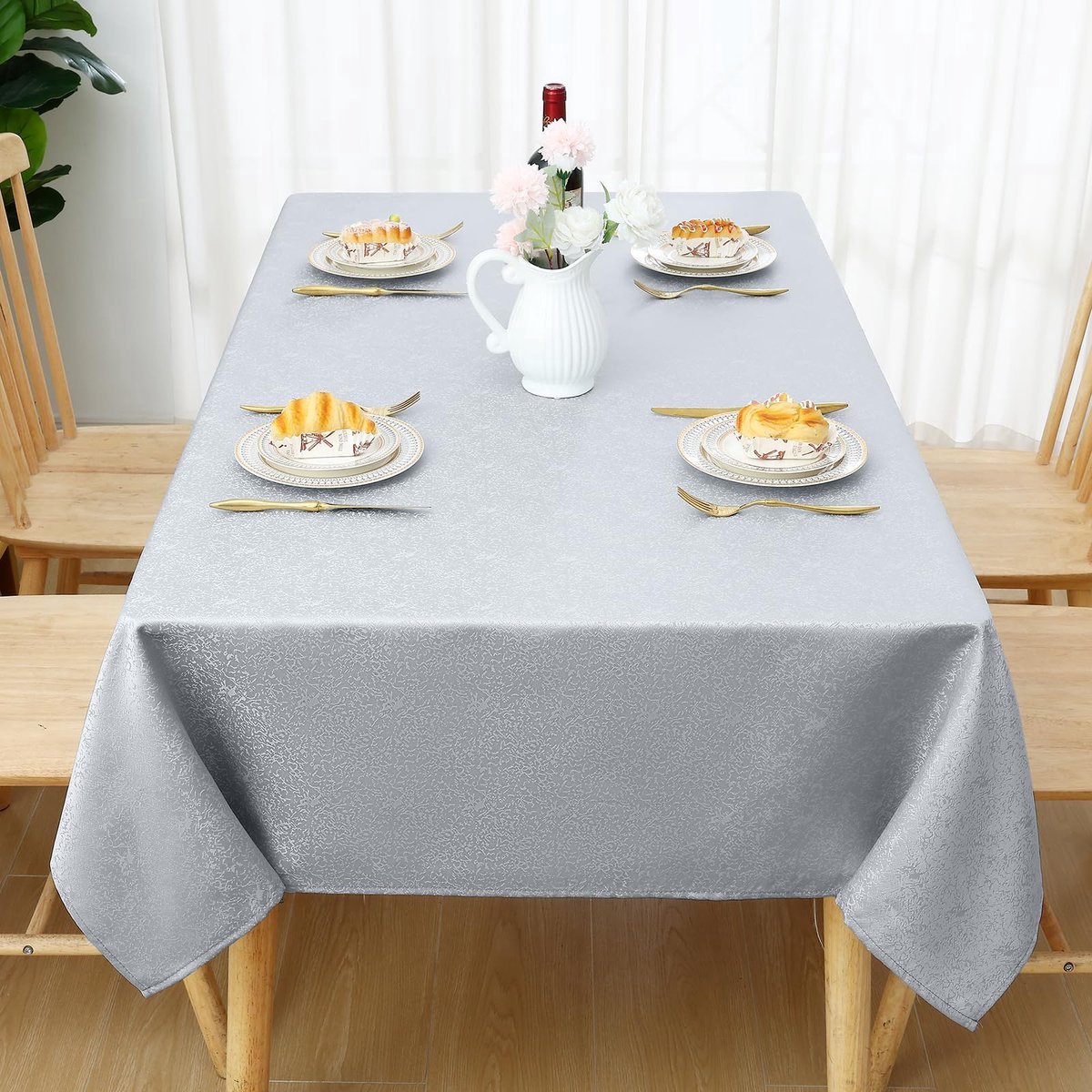 Stunq® Afwasbaar Tafelkleed Rechthoekig 130x200cm Polyester Grijs Jacquard