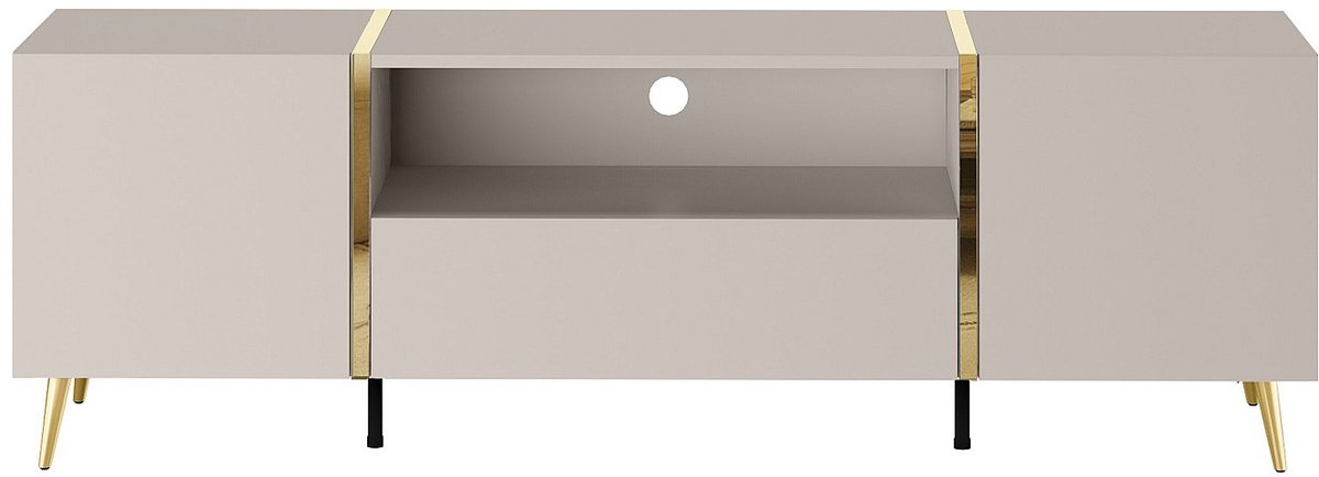 Vente-unique Tv-meubel met 2 deurtjes, 1 lade en 1 nis - Beige en goud - MARZIALO