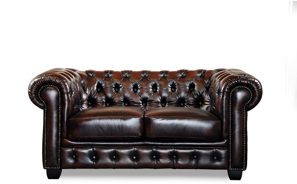 Vente-unique Driezits- en tweezitsbank Chesterfield BRENTON 100% buffelleer - bruin tinten Donkerbruin