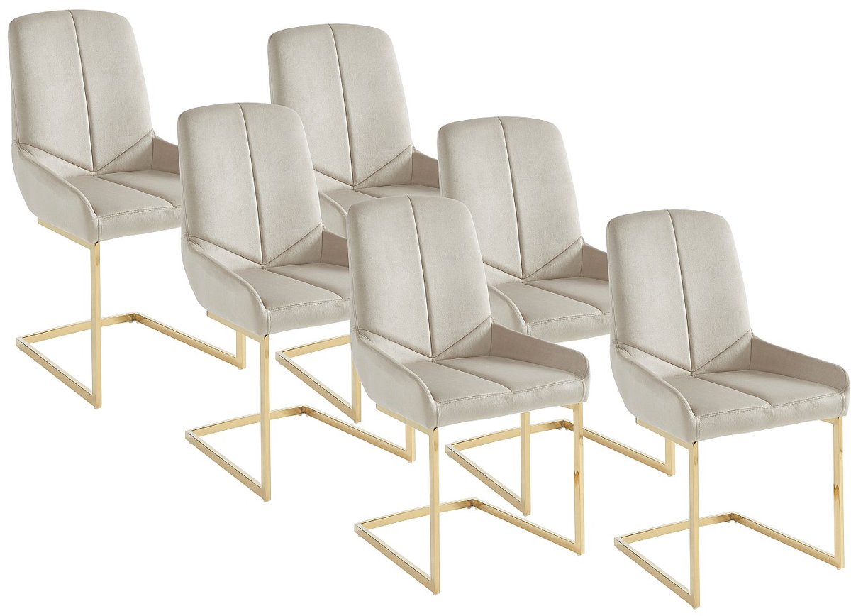 Vente-unique Set van 6 stoelen in fluweel en goudkleurig metaal - Beige - BERLONA