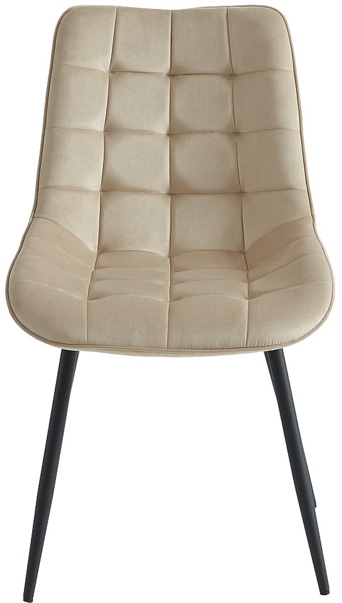 Vente-unique Set van 2 gewatteerde stoelen - Fluweel en zwart metaal - Beige - OLLUA