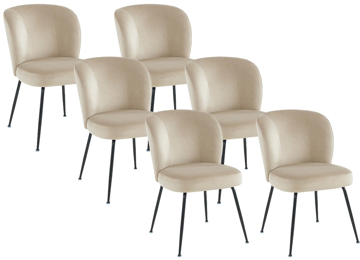 Vente-unique Set van 6 stoelen van fluweel en metaal - Beige - POLPONA