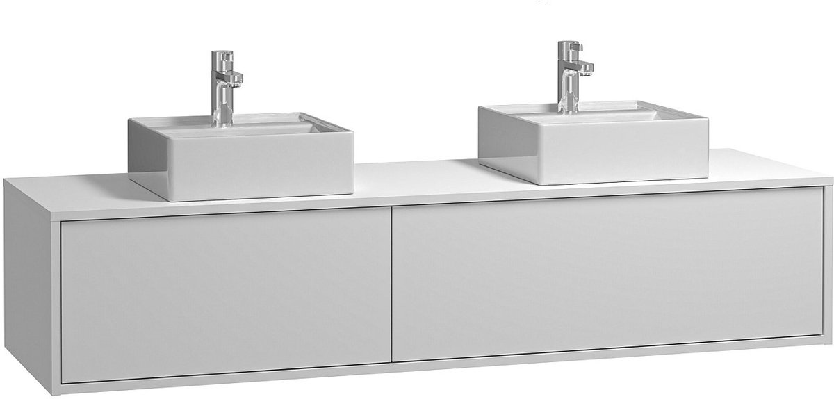 Vente-unique Zwevend badkamermeubel, wit met dubbele wastafel - L150 cm - ISAURE II