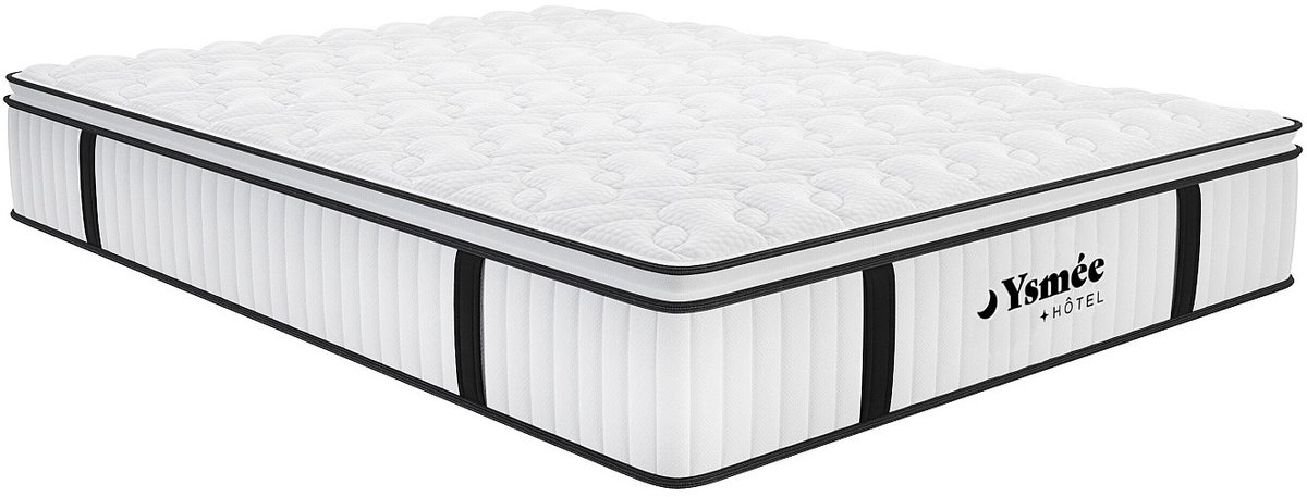 Vente-unique Set 140 x 190 cm bedbodem met opbergruimte, wit + brandwerend matras met pocketveren met ingebouwd dekmatras van 28 cm dik - DELICE van YSMÉE HOTEL