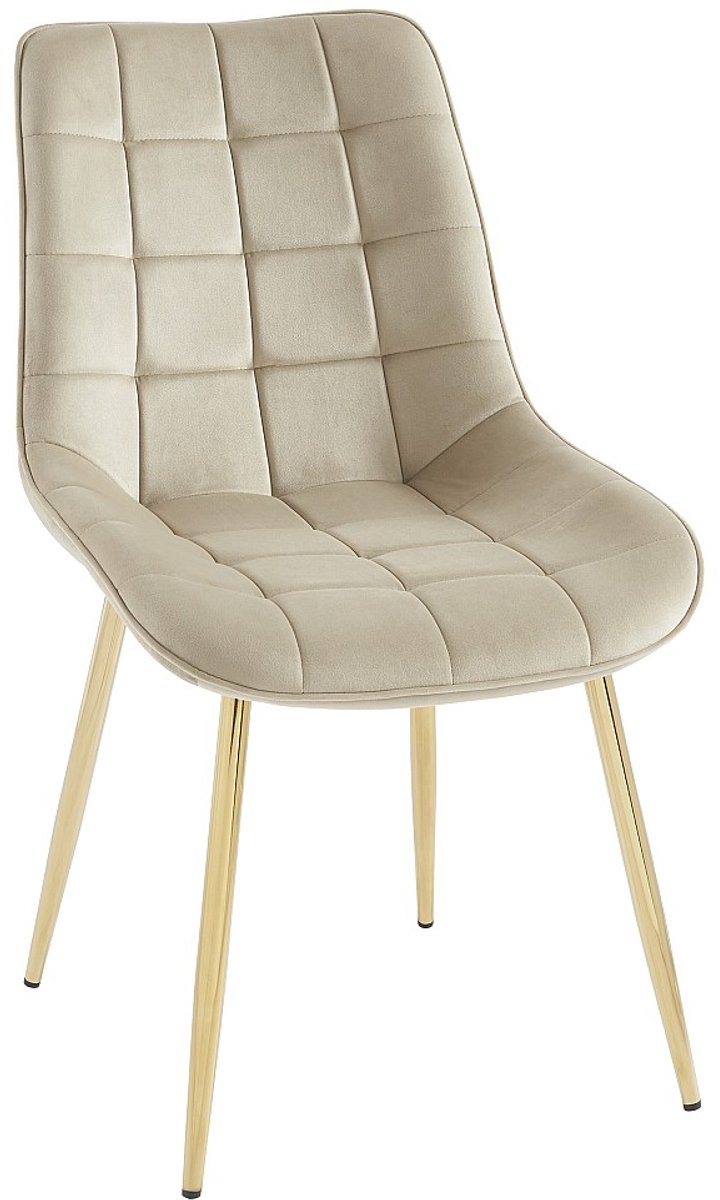 Vente-unique Set van 6 gewatteerde stoelen van fluweel en goudkleurig metaal - Beige - OLLUA