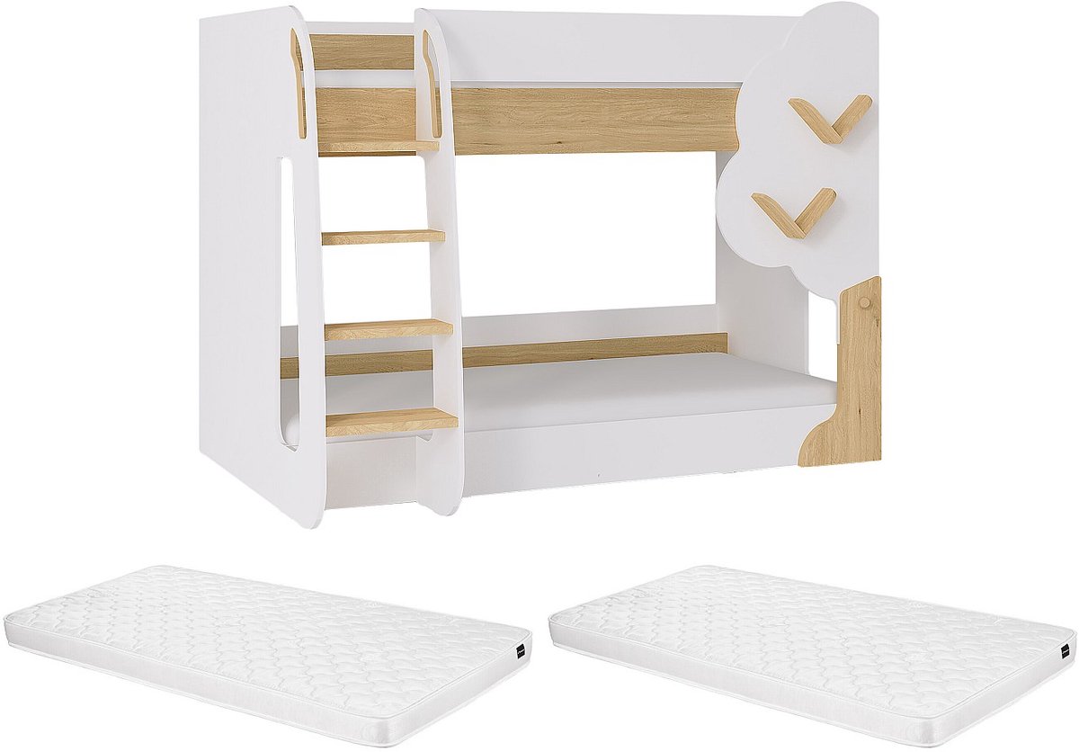 Vente-unique Stapelbed hout natuurlijk licht, wit 90 x 190 cm