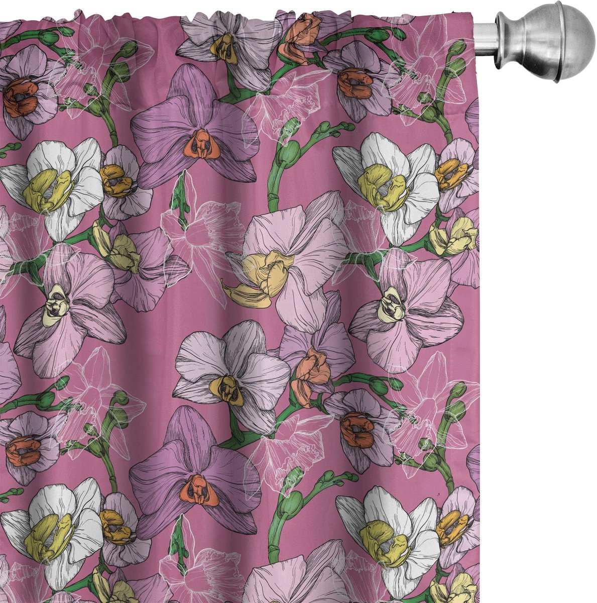 ABAKUHAUS Orchidee Gordijnen – 2x75x245 cm – Gebloemd Pale Fuchsia