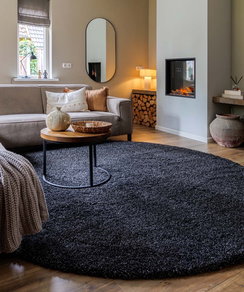 Rond hoogpolig vloerkleed - Shaggy Grand antraciet 160