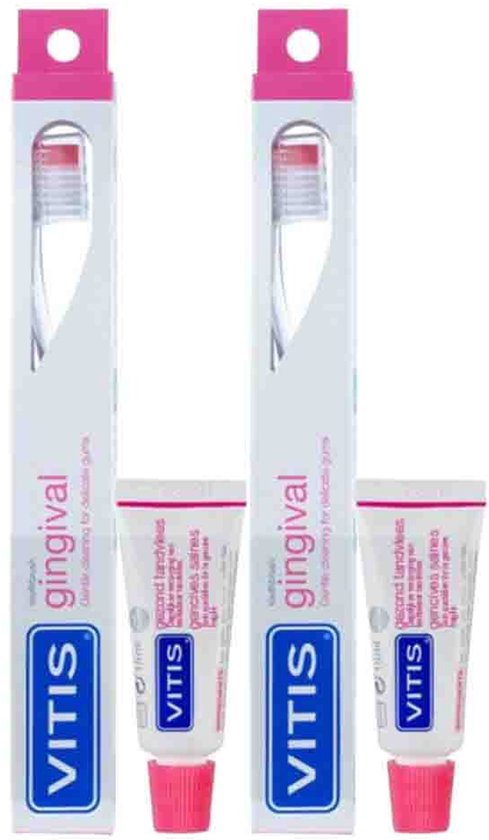 Vitis Tandenborstel + Mini Tandpasta Gezond Tandvlees - 2 x 1 stuk - Voordeelverpakking